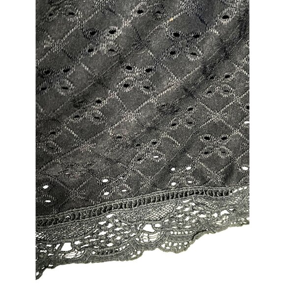 Navy Off-Shoulder Smocked Mini Dress Eyelet Design Ruffled Neckline Lace Hem  M - Picture 9 of 16